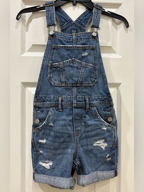 GAP Blue Distressed Denim Short Overalls